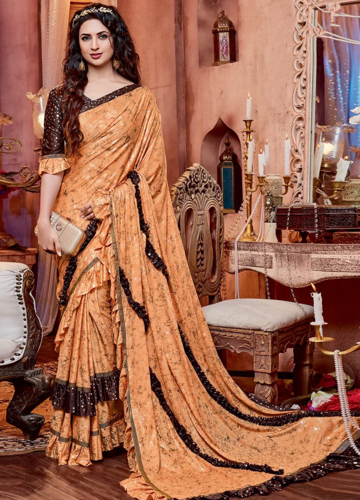 lycra-bollywood-saree-orange-with-lace-work
